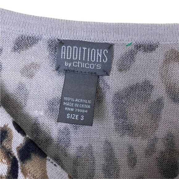ADDICTIONS by Chico’s Animal Print V Neck Sweater Size Large 3 - Picture 4 of 5